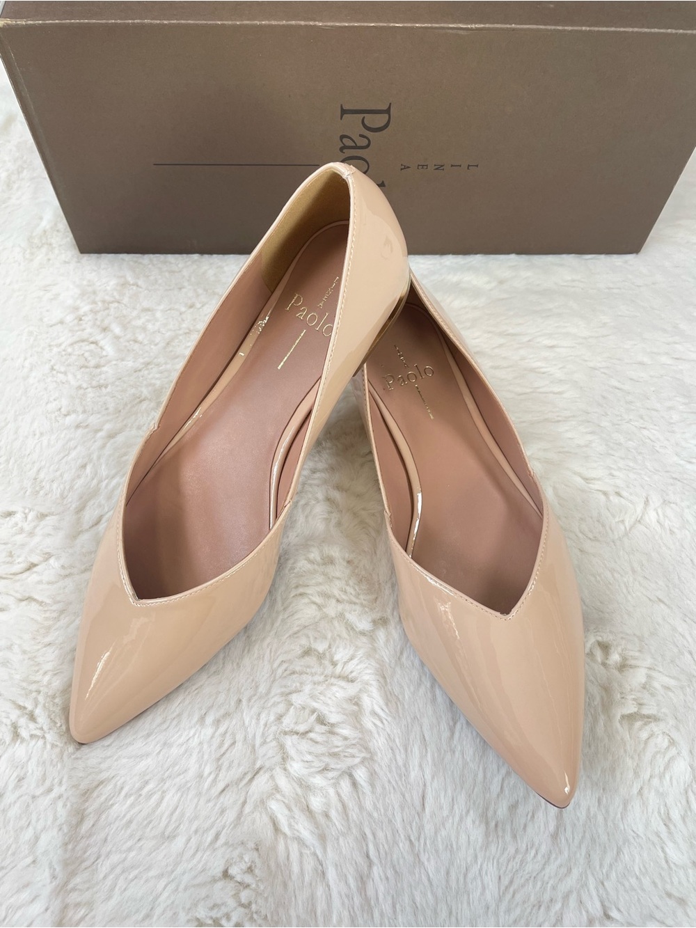 Paolo Nude Patent Pointed-Toe Flats Size 7.5